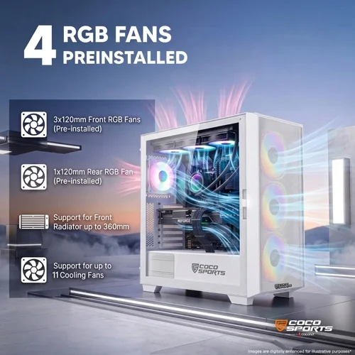 Coconut Nova X660 ARGB Mid Tower Cabinet (White, 4 ARGB Fans) – image 3